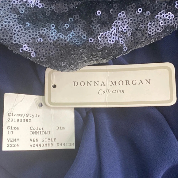 Donna Morgan "NEW" Midnight Blue Hannah Sequin Blouson Maxi Gown Dress Size 10 - Picture 9 of 10